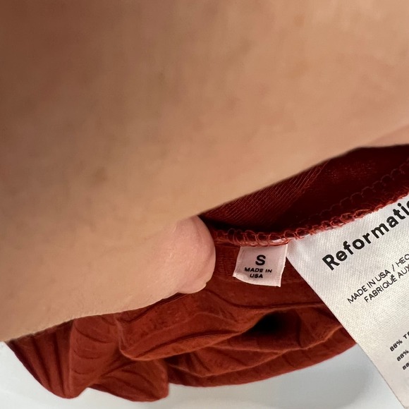 New Reformation Libra Knit Mini Dress Rust Orange Side Slit Long Sleeve Sz S - Picture 6 of 9